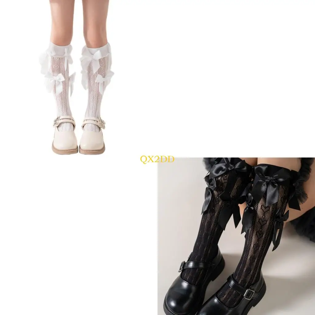 QX2D Girls Bajo longitud rodilla Calcetines para niños Preciosos calcetines detalles Bownot en calcetines tubo