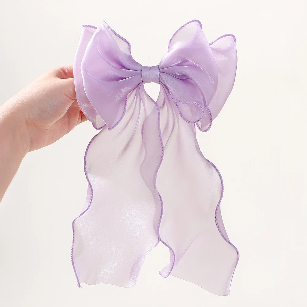 Pinzas para el cabello con lazo de gasa para niña, pinzas para el cabello con lazo de satén brillante azul, pasador con lazo, horquilla, Clip para cola de caballo - imagen 2