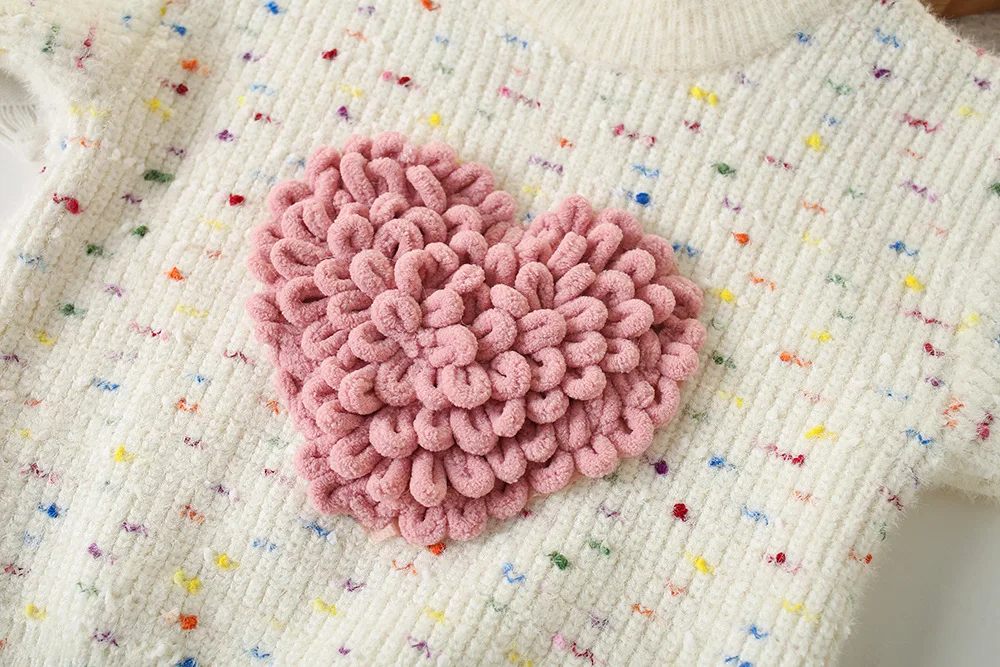 Conjunto de ropa para niños, suéter de 2 uds., Jersey de punto con corazón 3D y falda de tul, conjunto de ropa para niñas, novedad de 2024 - imagen 4