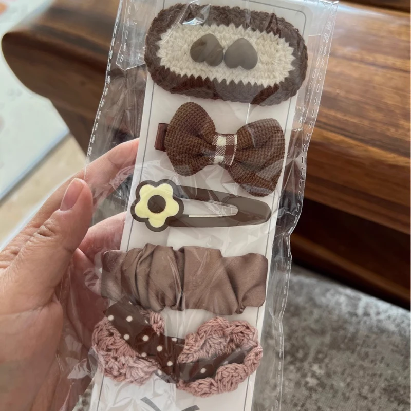 5 uds. Pinzas para el cabello Beige para niñas, lazos de tela Kawaii, conjunto de horquillas florales, accesorios bonitos para el cabello para niños pequeños, escuela
