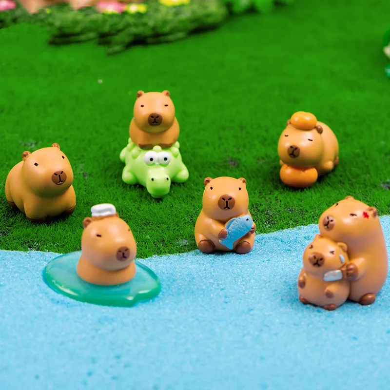 8 unids/set capibara estatuilla animales modelo Mini Kapibare figuras de acción juguete decoración del hogar regalo para niños
