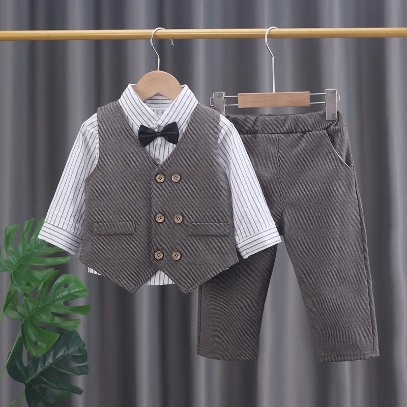 Primavera otoño moda ropa de bebé traje niños chaleco camisa pantalones 3 unids/set ropa infantil disfraz para niños chándales - imagen 2