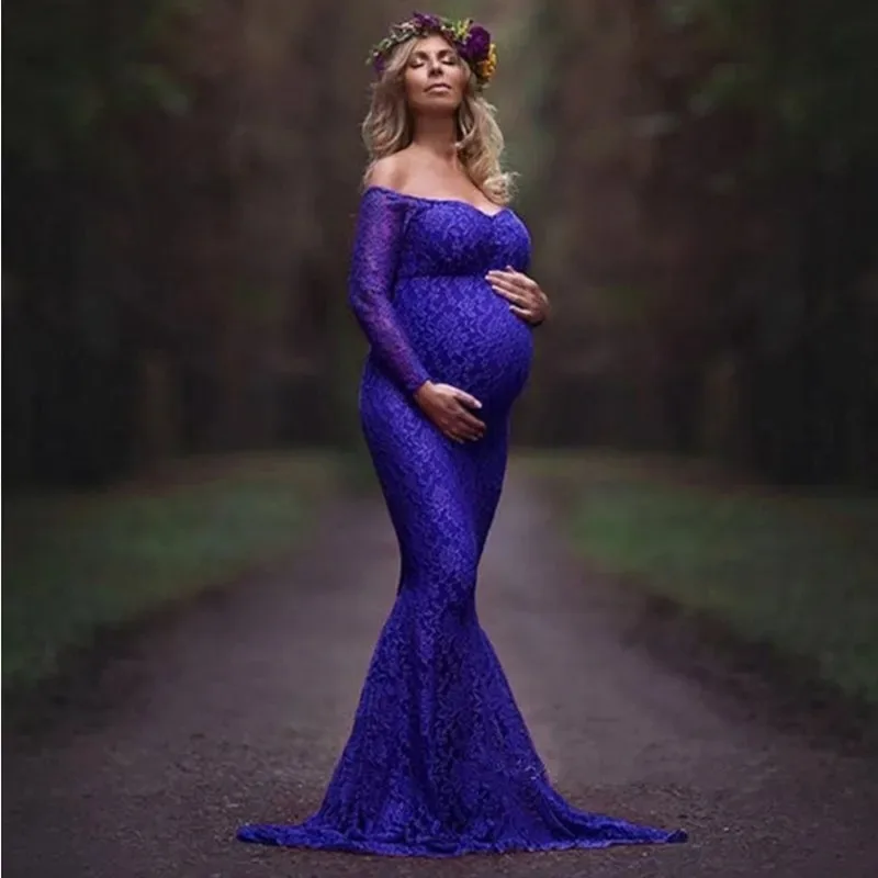 Vestido de maternidad sirena con encaje para sesión de fotos - imagen 4
