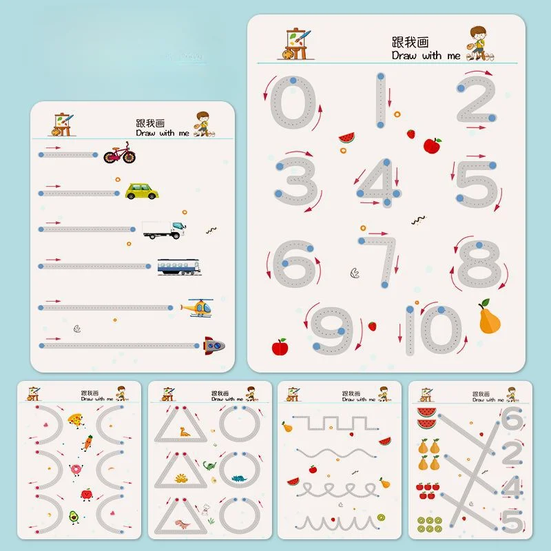 Cuaderno de trabajo de entrenamiento con Control de bolígrafo para niños pequeños, cuaderno de práctica de rastreo mágico para bebés, escritura reutilizable, dibujo, libros educativos con imágenes - imagen 3