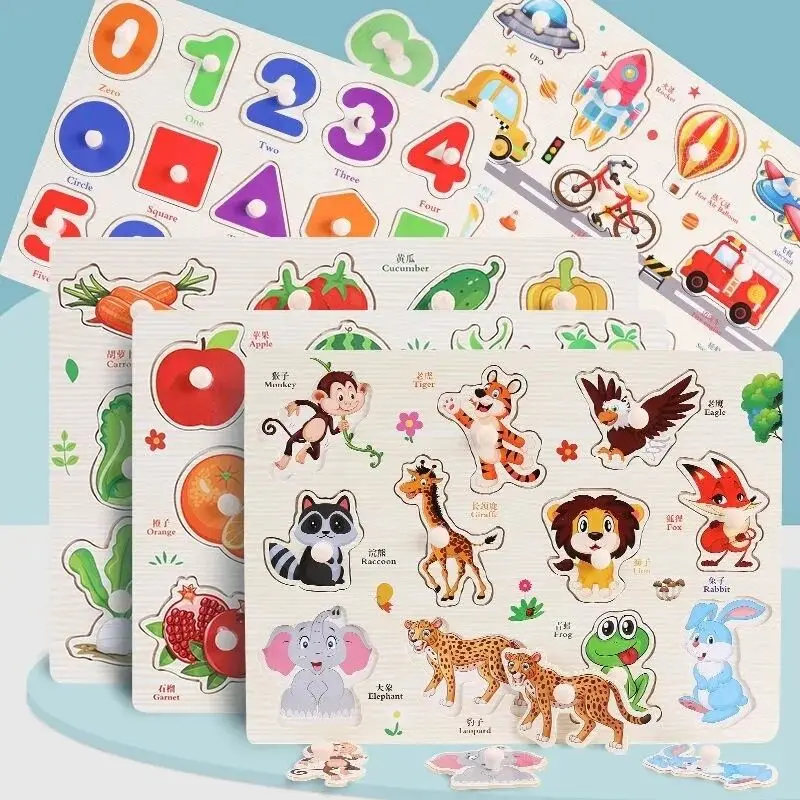Puzzle Montessori de madera 3D – Animales y frutas para bebés - imagen 3