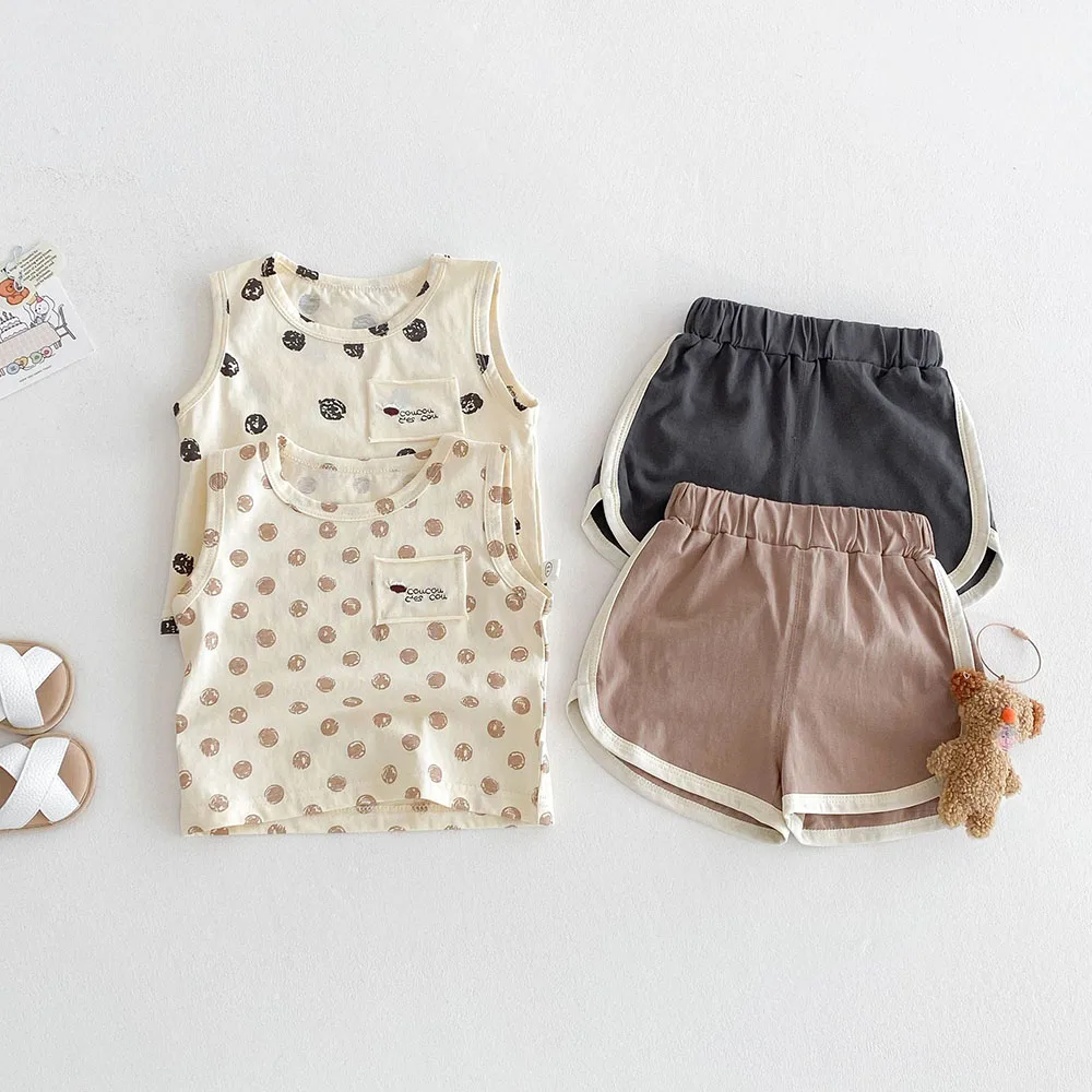 Conjunto de ropa de verano para bebé de 1 a 5 años, chaleco de lunares, pantalones cortos, trajes de 2 uds., conjunto de ropa informal para niño - imagen 3