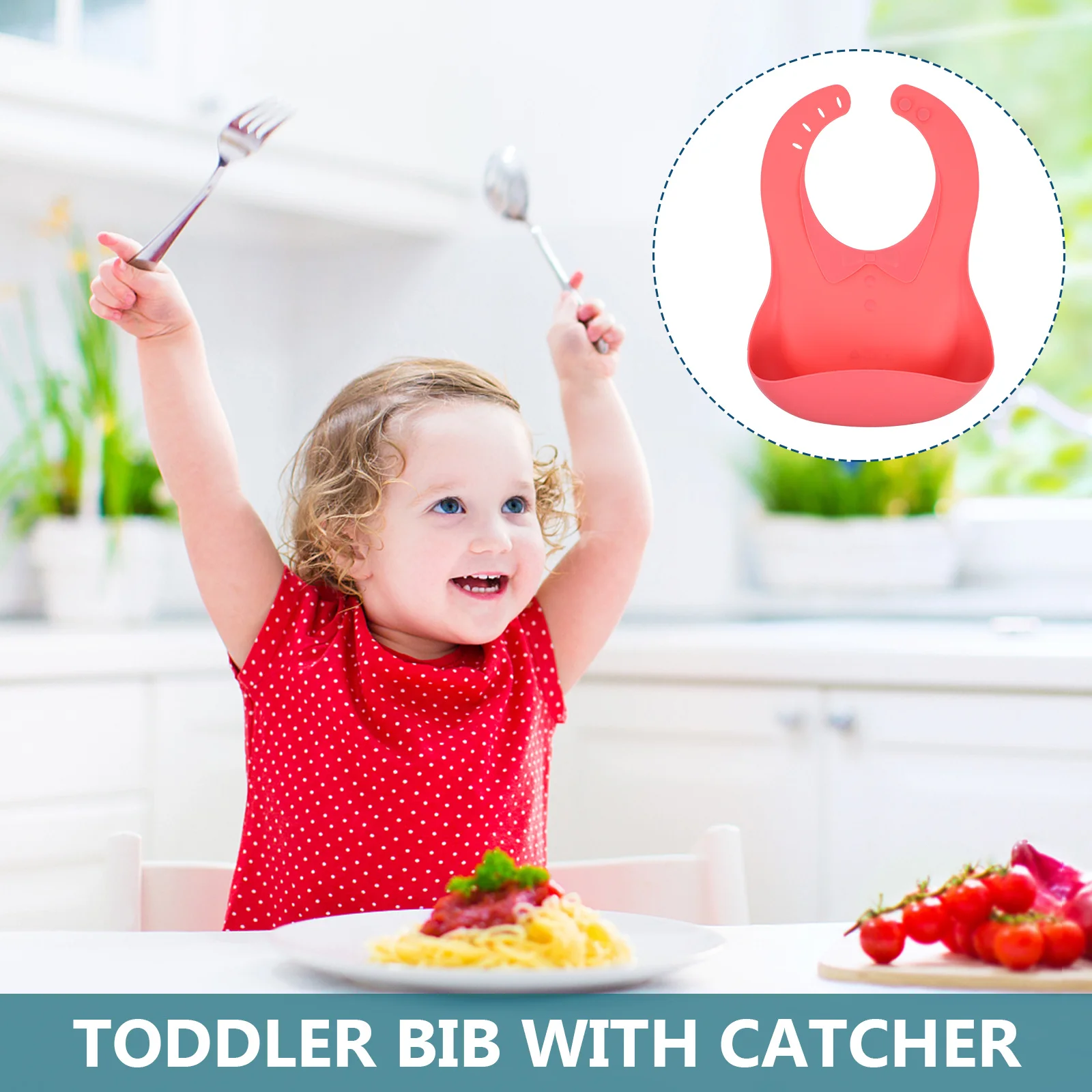 Babero de silicona para bebé, impermeable, ajustable, 4 niveles, suave, cómodo, estilo de dibujos animados, babero de alimentación para niños pequeños con receptor - imagen 2