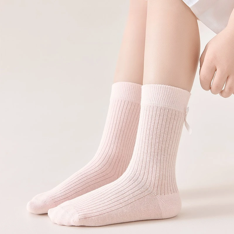 Calcetín de pantorrilla sencillo y dulce para niños y niñas, calcetín fino y transpirable de algodón suave con lazo a la moda, moda coreana para la escuela - imagen 5