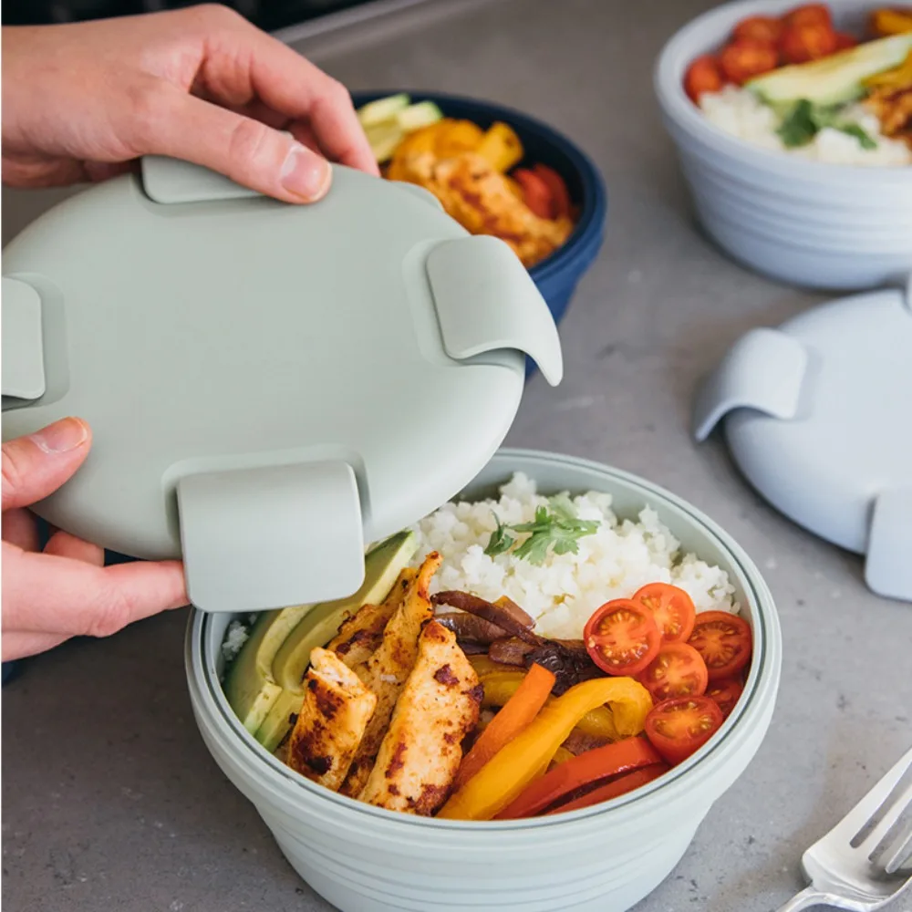 Cuenco de silicona para aperitivos y ensaladas, fiambrera plegable portátil multifunción para niños, oficina, viaje, esencial al aire libre, Picnic