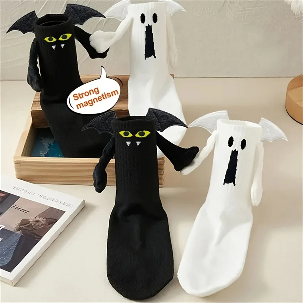 Calcetines de Halloween de algodón a media pantorrilla con murciélago