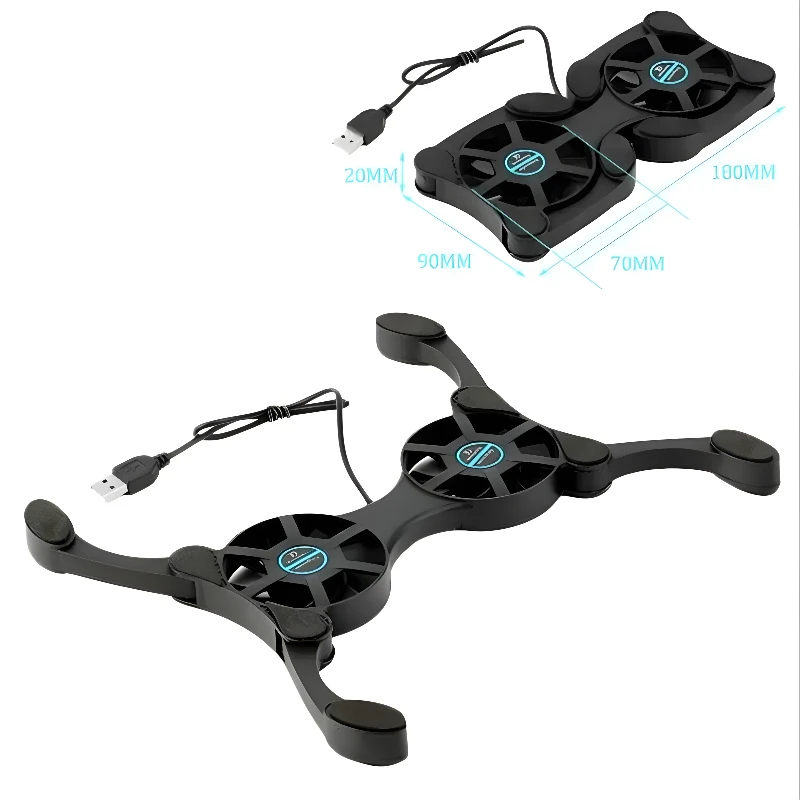 Radiador plegable, almohadilla de refrigeración para ordenador portátil, accesorios para ordenador, Mini portátil USB, soporte de ventilador doble portátil - imagen 4