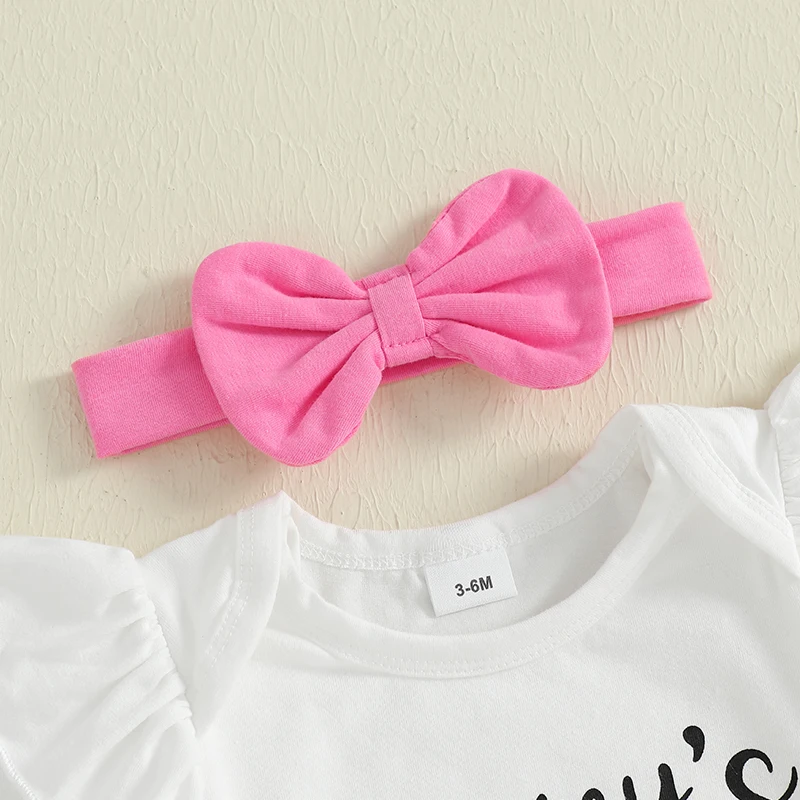 SUNSIOM-trajes de verano para niña de 0 a 18 meses, pelele de manga corta con cuello redondo y estampado de letras, pantalones cortos de cintura elástica, diadema, conjunto de 3 uds. - imagen 4