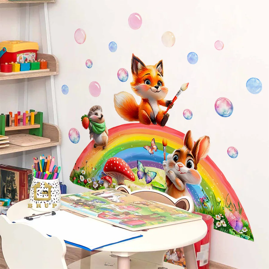 Pegatinas de pared de zorro, conejo, erizo, pegatinas de pared para decoración de habitación de niños, pegatinas de pared autoadhesivas para decoración del hogar - imagen 2