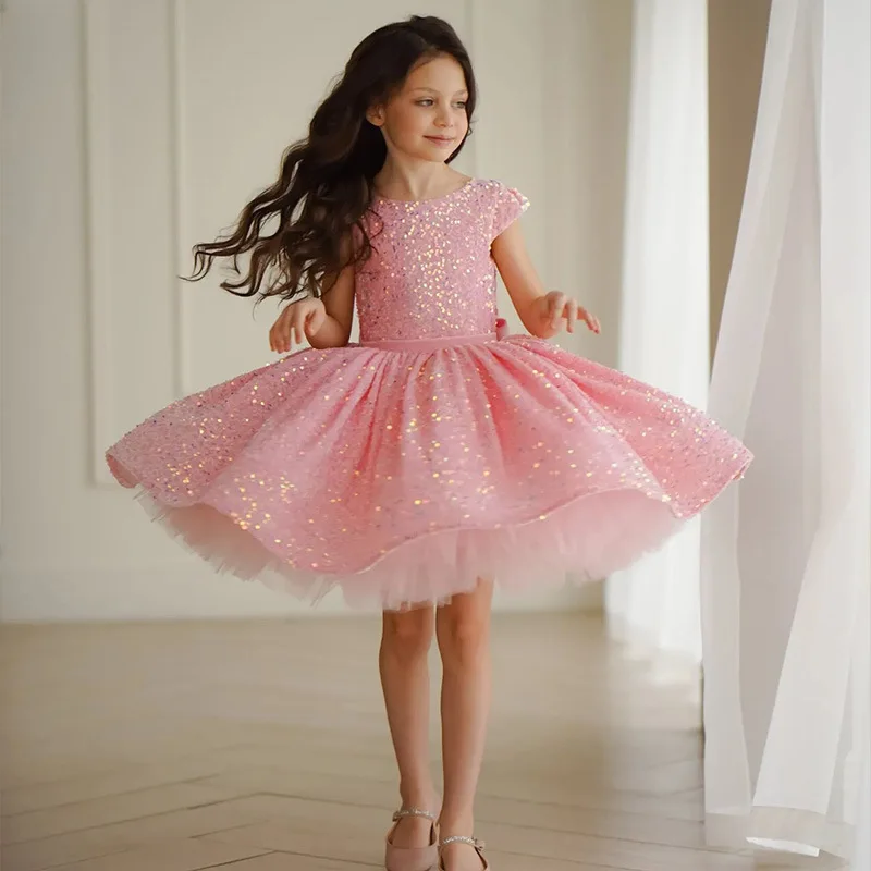 Vestido de terciopelo con lentejuelas para niñas, vestido Formal brillante para dama de honor, fiesta de boda, cumpleaños, desfile para niños, vestido de fiesta de graduación de princesa