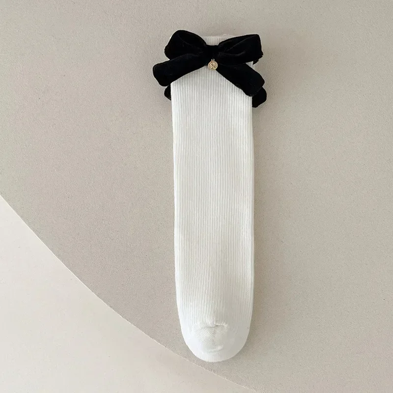 Calcetines altos de algodón con lazo retro para niñas