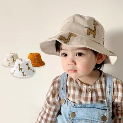Lindo sombrero de cubo de jirafa de dibujos animados para niños pequeños Kawaii Animal jirafa niños pequeños pescadores primavera viaje sombrilla gorra