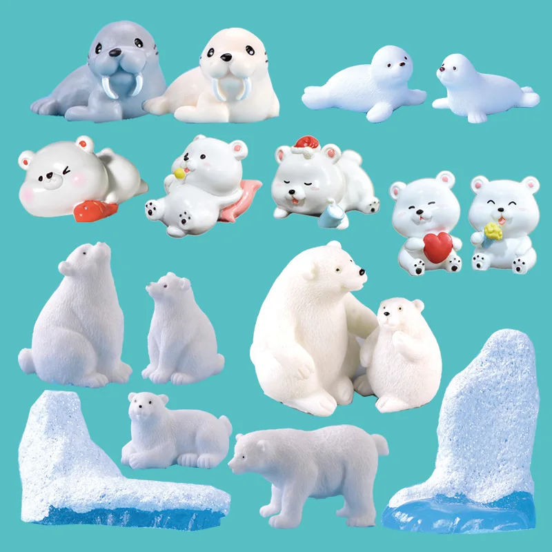 Estatua en miniatura de oso Polar blanco, artesanía de resina, modelo Animal, decoración del hogar, jardín de hadas, decoración del coche, accesorios DIY