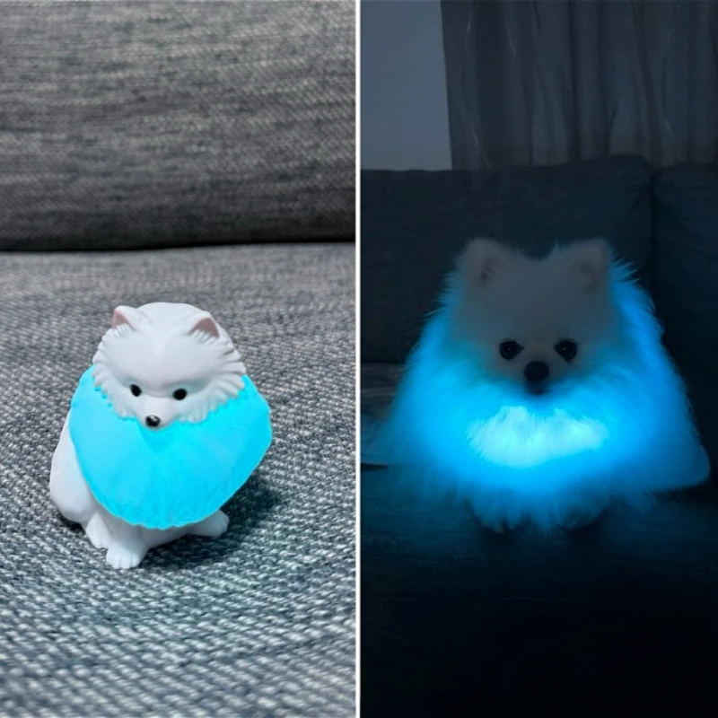 KITAN cápsula juguetes kawaii blanco Pomerania con un collar brillante paseo nocturno de mascotas cachorro suave brillante figuras de lámpara de 7 colores - imagen 2