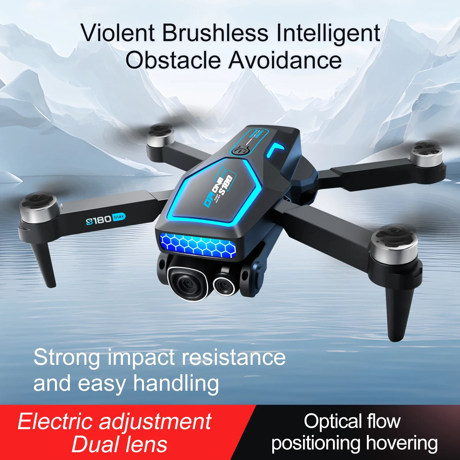 Dron S180 4K de control remoto con flujo óptico y luces para niños - imagen 2