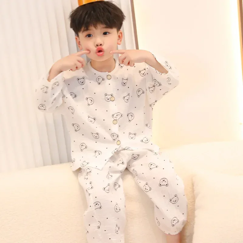 Conjunto de pijama de algodón de doble hilo para niños y niñas - imagen 3