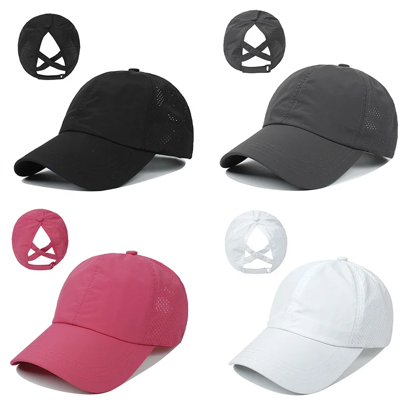 Gorra de béisbol de verano para mujer, sombrero de cola de caballo cruzada de Color sólido, gorras semi huecas de secado rápido para hombre, ropa de Golf, sombrero deportivo de ocio en 6 colores
