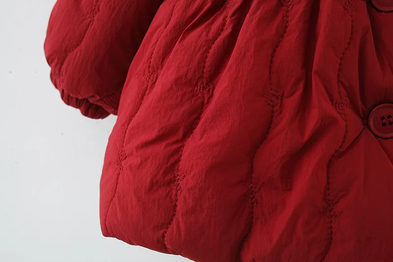 Parkas de invierno para niños de 1 a 4 años, ropa gruesa con forro, chaqueta de piel, forro cálido, Parkas rojas para niñas, traje decorativo con lazo - imagen 5