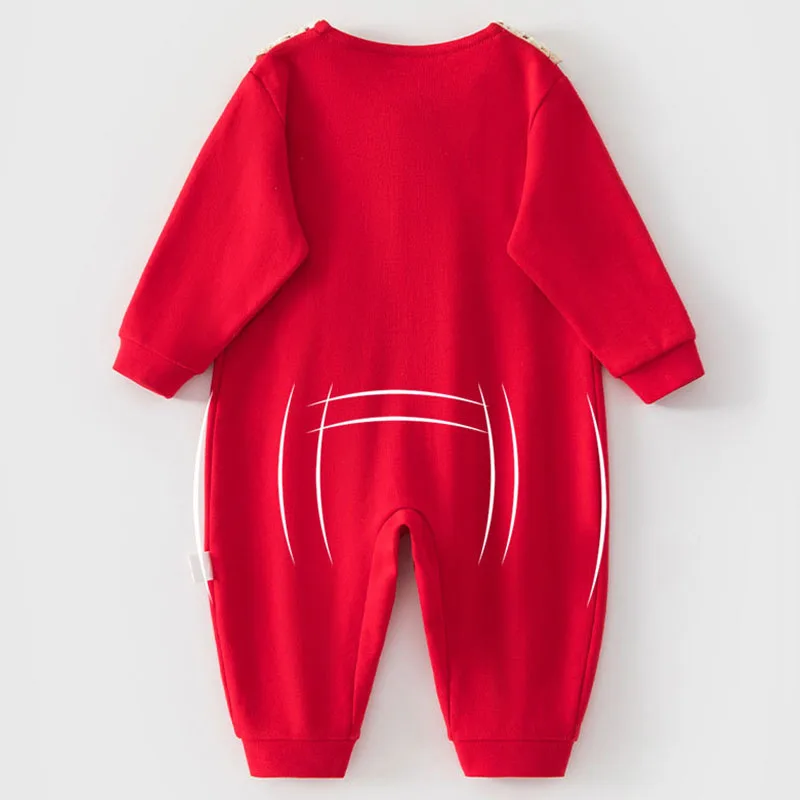 Ropa de primavera y otoño para niña, monos de algodón de manga larga rojos con bonito lazo de fresa y cuello Peter Pan, artículos para recién nacidos B320 - imagen 4