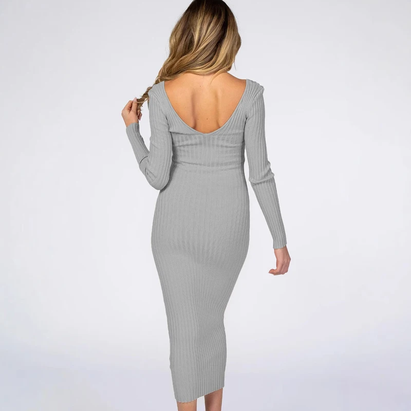 Vestido premamá cuello en V elegante para embarazo primavera y otoño - imagen 3