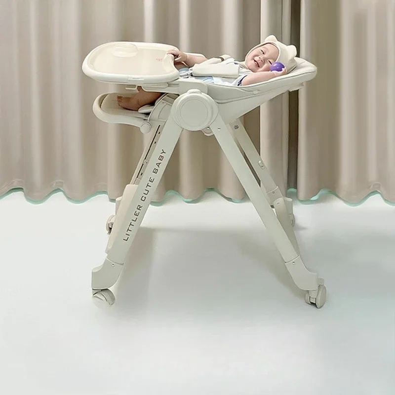 Silla alta ajustable para bebé, función reclinable, ruedas duraderas, asiento de comedor para niños pequeños, seguro para niños con arnés de 5 puntos - imagen 2