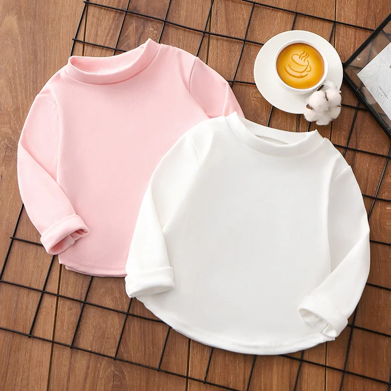 Camiseta cálida de invierno para bebés, camiseta de manga larga con cuello medio alto y parte inferior de Color sólido para niños y niñas, ropa para niños - imagen 2