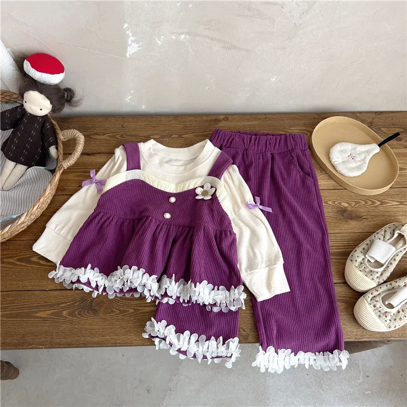 Nueva primavera otoño, conjunto de ropa para niñas, camiseta de manga larga a la moda para niños, pantalones, 2 unids/set, ropa infantil, chándales para niños - imagen 3