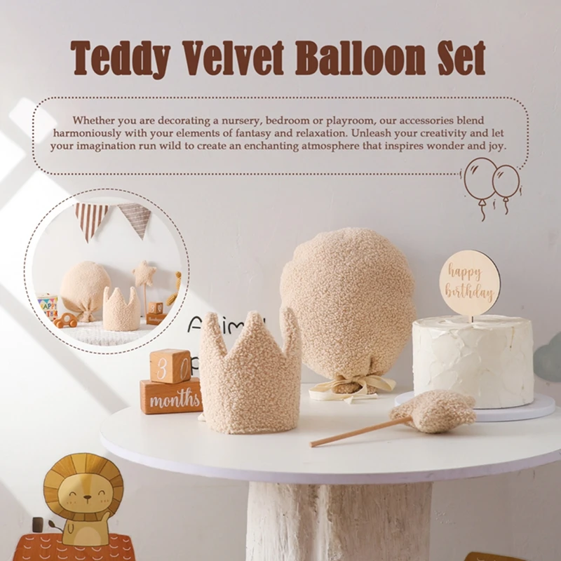 Juego de adornos colgantes de pared para bebé, corona de dibujos animados, sombrero de bebé, globo, decoración colgante de habitación de felpa, accesorios de fotografía para fiesta de cumpleaños - imagen 5