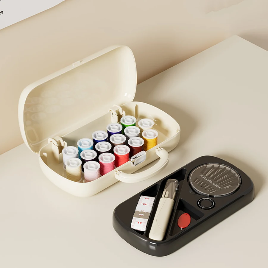 Uforu-caja de almacenamiento multifuncional a prueba de polvo, caja de costura creativa, costura Manual portátil para estudiantes, que incluye agujas y hilos - imagen 3