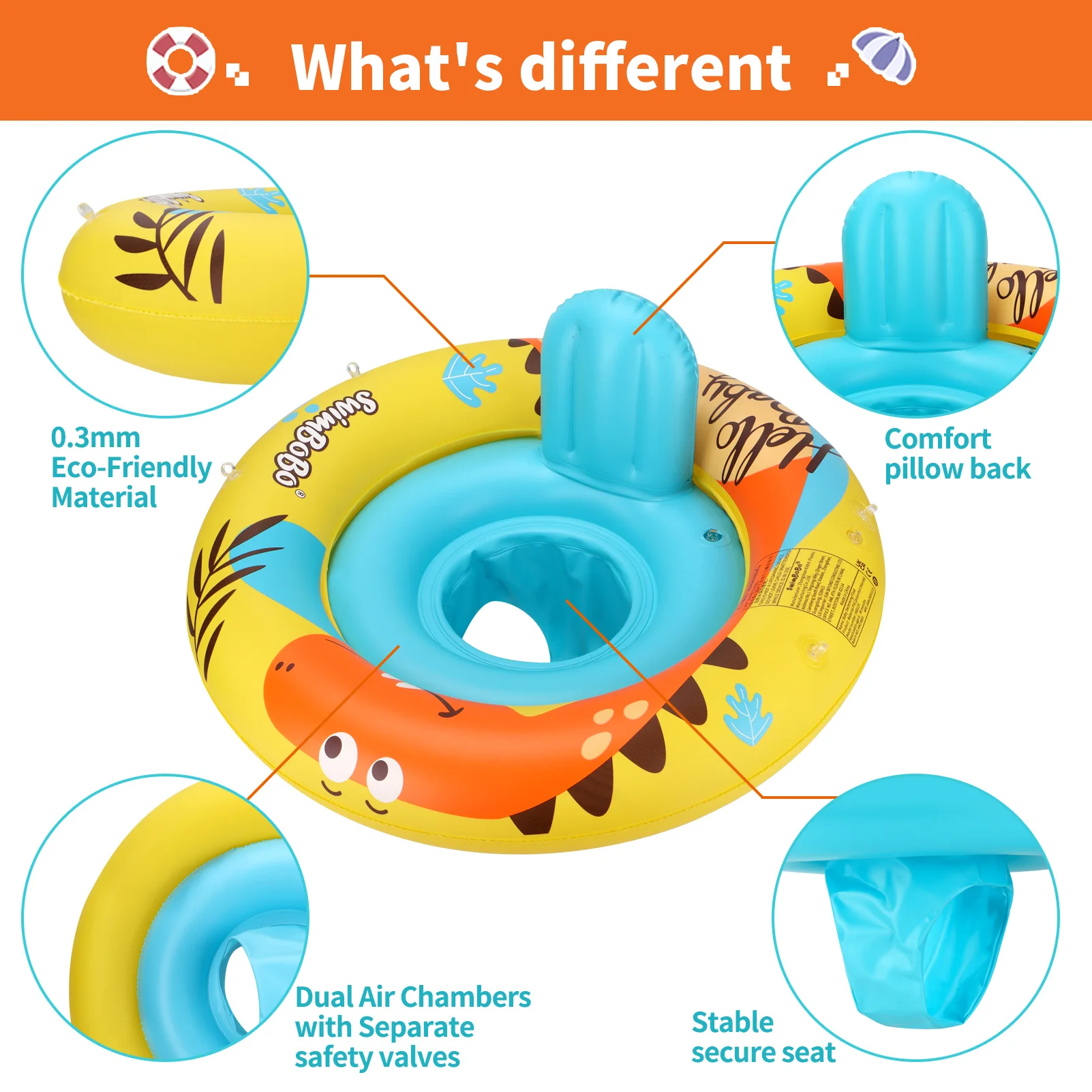 Flotador dinosaurio con dosel para niños – Swimbobo - imagen 3