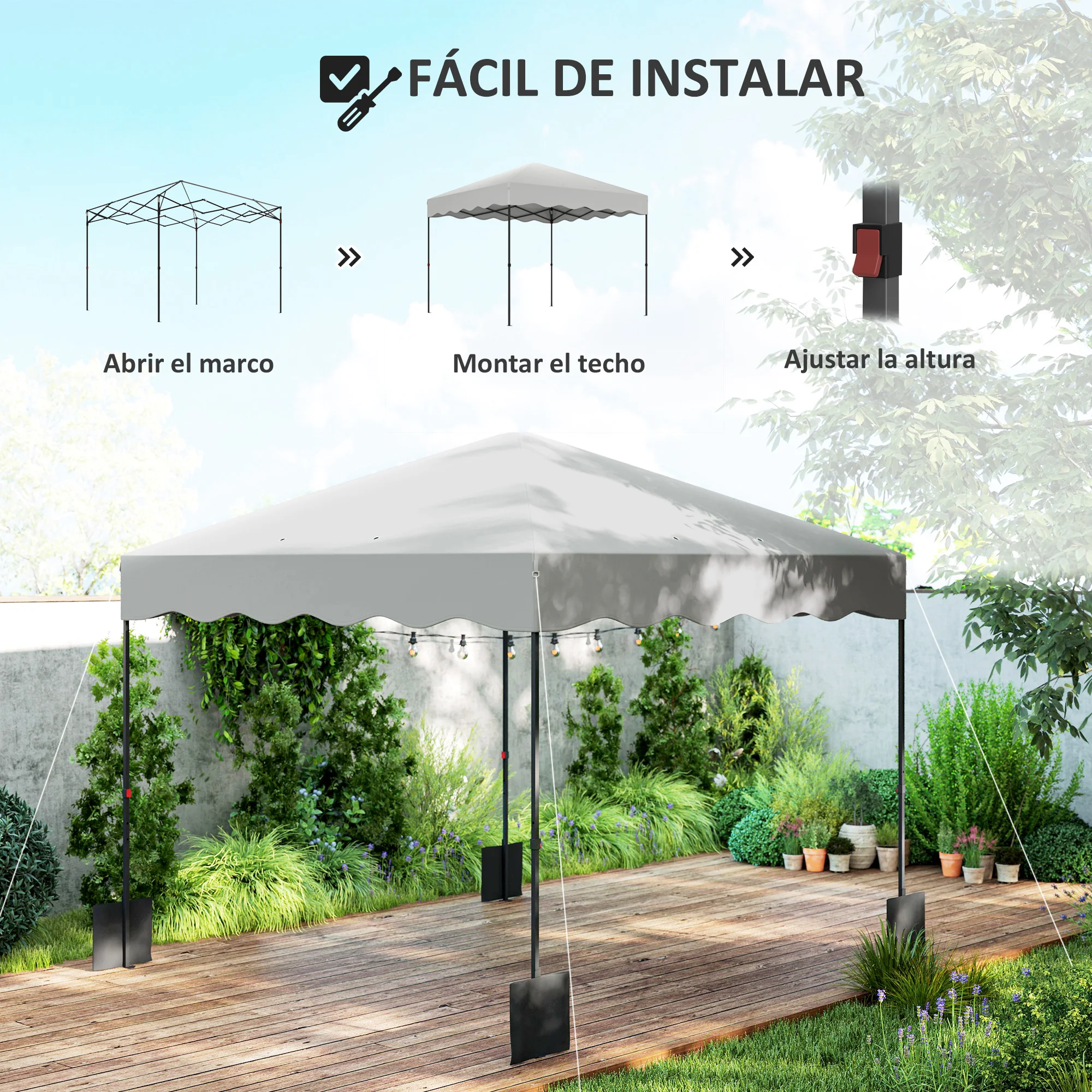 Outsunny Carpa Plegable Pop-up Gazebo 3x3 m Cenador Plegable con Protección UV 50+ Altura Ajustable Bolsa de Arena y Bolsa con Ruedas para Camping Fiestas Blanco - imagen 4