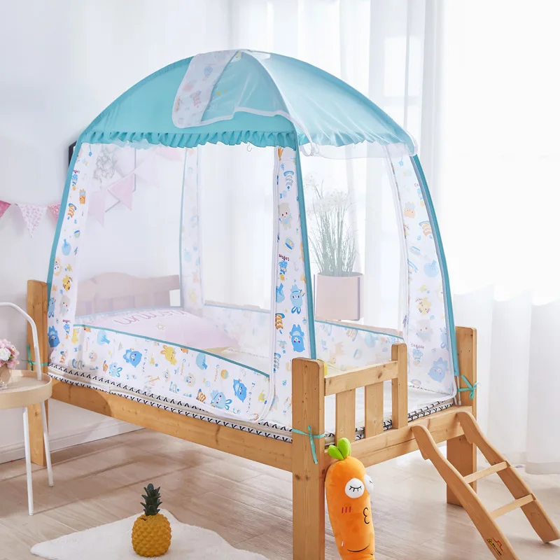 Mosquitera de yurta de malla cifrada para niños, estilo de dibujos animados, cuna de bebé para el hogar, mosquitera anticaída de fondo completo, tienda portátil plegable - imagen 3