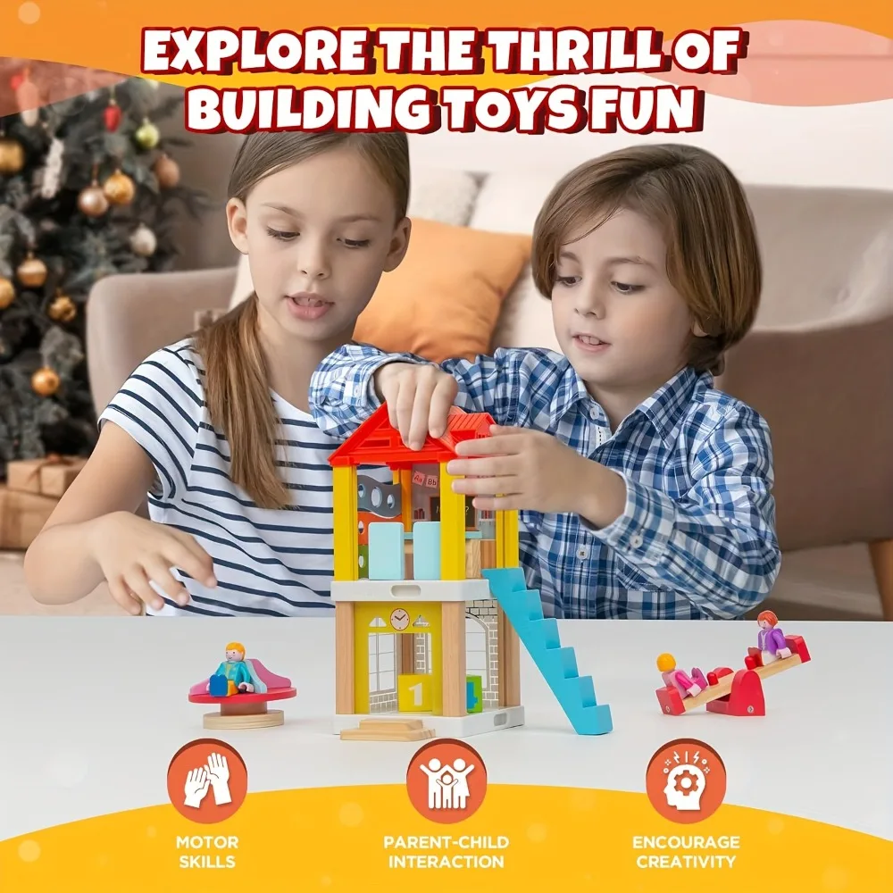 Juego de muebles de casa de muñecas de madera, casa de muñecas en miniatura para exteriores, accesorios escolares con balancín, juguetes para juego de imitación, regalo de cumpleaños - imagen 5