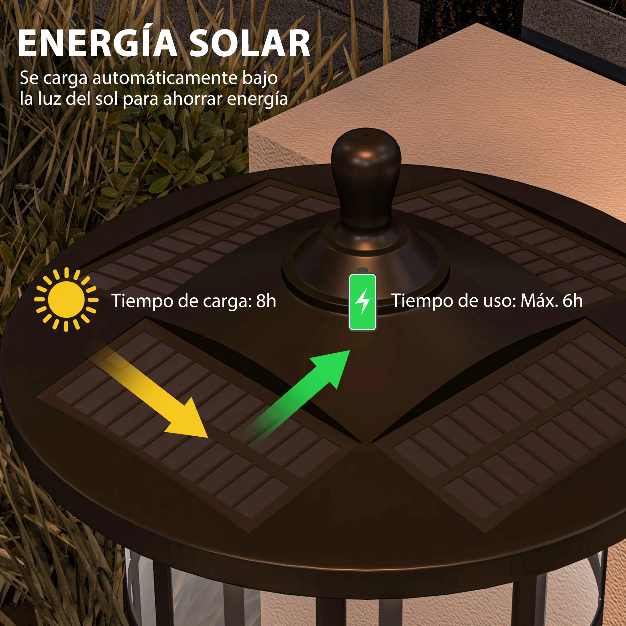 Outsunny 2 Farolas Solares Exterior Luces Solares Exterior con Panel Solar Encendido Automático y Marco de Acero Inoxidable Impermeable IP44 para Terraza Patio 23,5x23,5x184 cm Negro - imagen 4