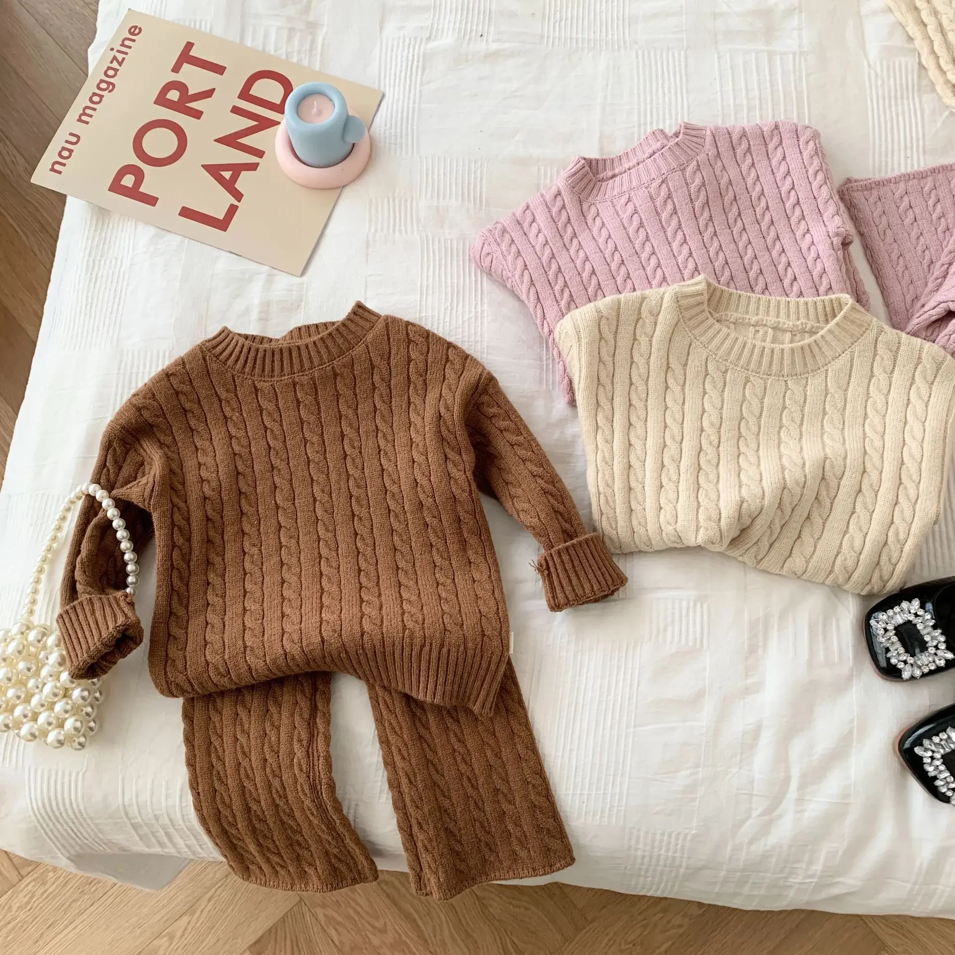 Chándal de punto primavera para niños con cordón y puños acanalados - imagen 3