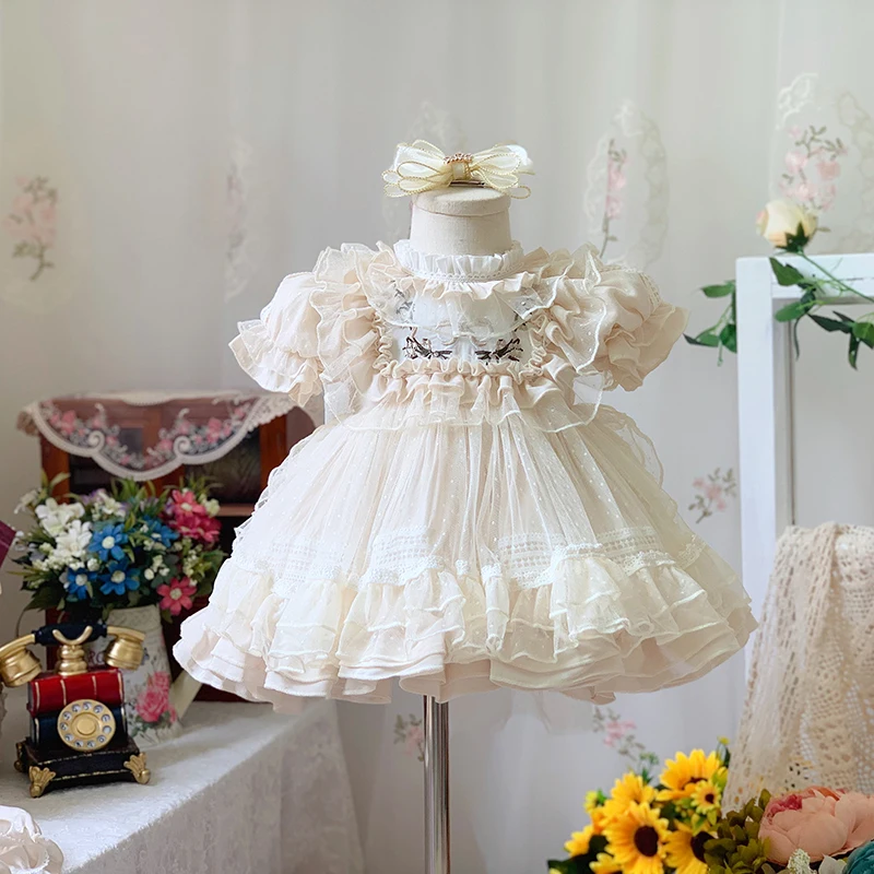 Vestido de niña Lolita, Vestidos de princesa español para bebé, Vestidos de fiesta de cumpleaños para niños, Vestidos de baile de Boutique, Vestidos bordados de encaje para niños
