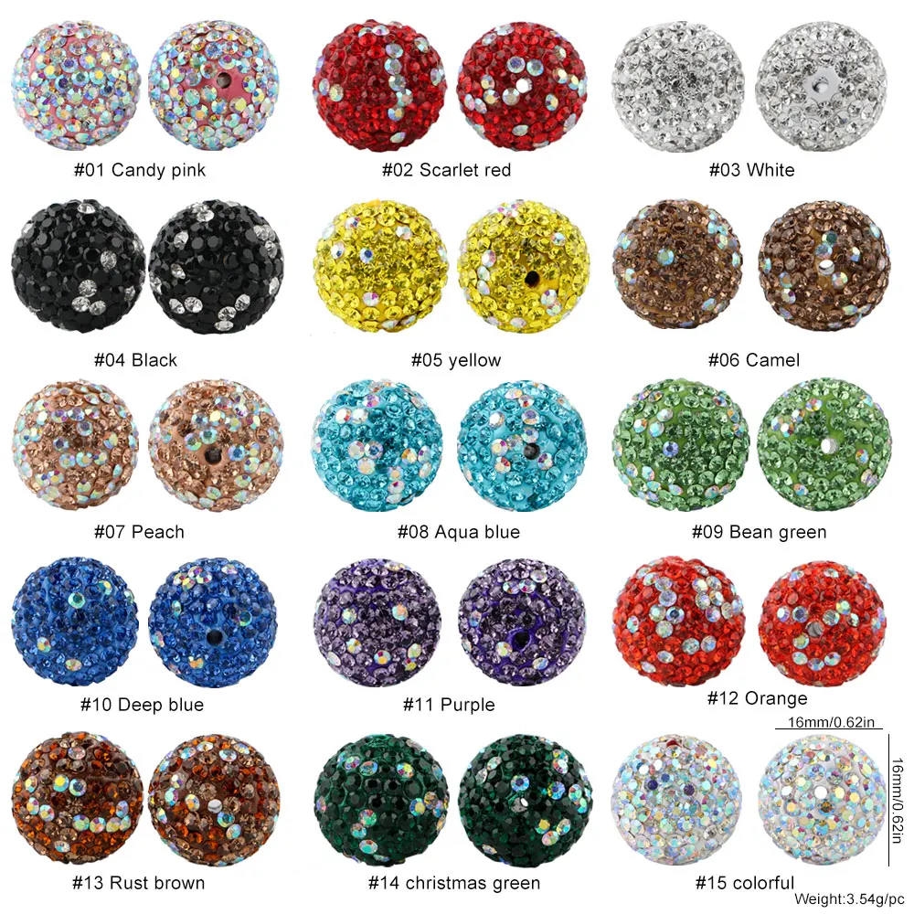 Cuentas acrílicas de diamantes de imitación de colores, 5 ~ 15 Uds., 16mm, para joyería hecha, cuentas Shamballa de arcilla a la moda, accesorios para colgantes de pulsera DIY - imagen 2