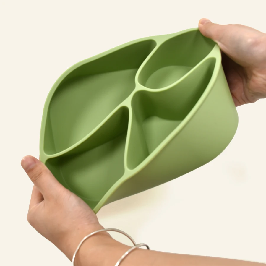 Fiambrera de silicona para niños, 1 Uds., 4 compartimentos, sin BPA, apto para microondas, apto para lavavajillas, elementos esenciales de alimentación Bento a prueba de fugas - imagen 5