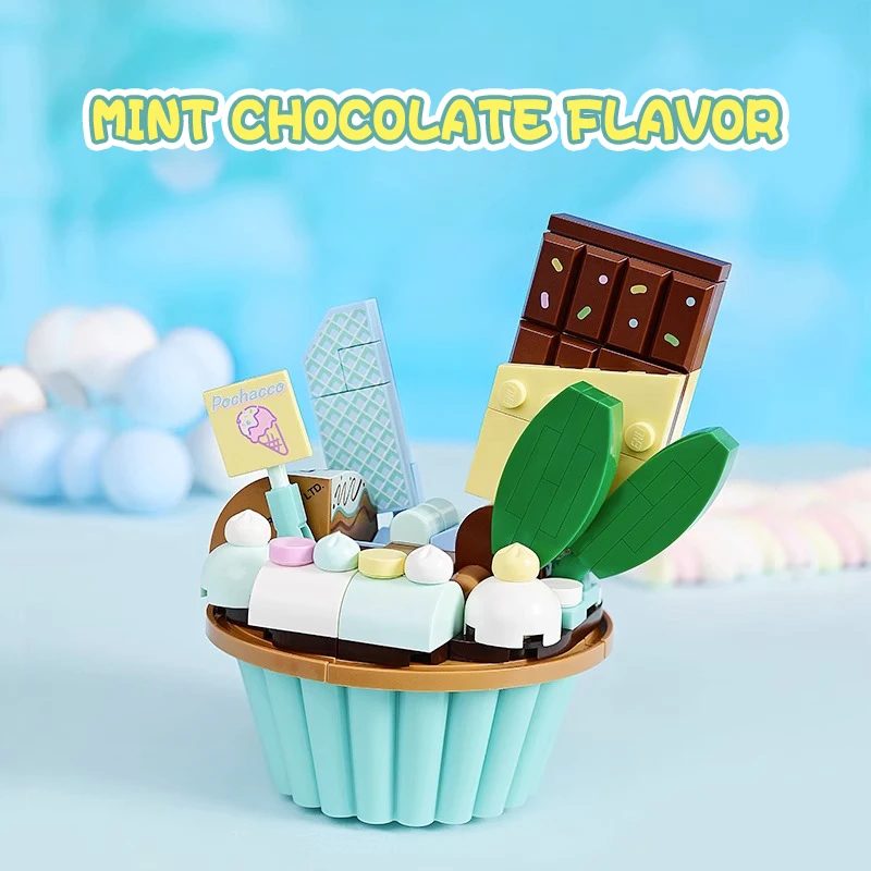 Sanrio Pochacco Cupcake bloques de construcción lindo juguete Streetview escena montaje modelo juguete ornamento niños educación regalos de vacaciones - imagen 3