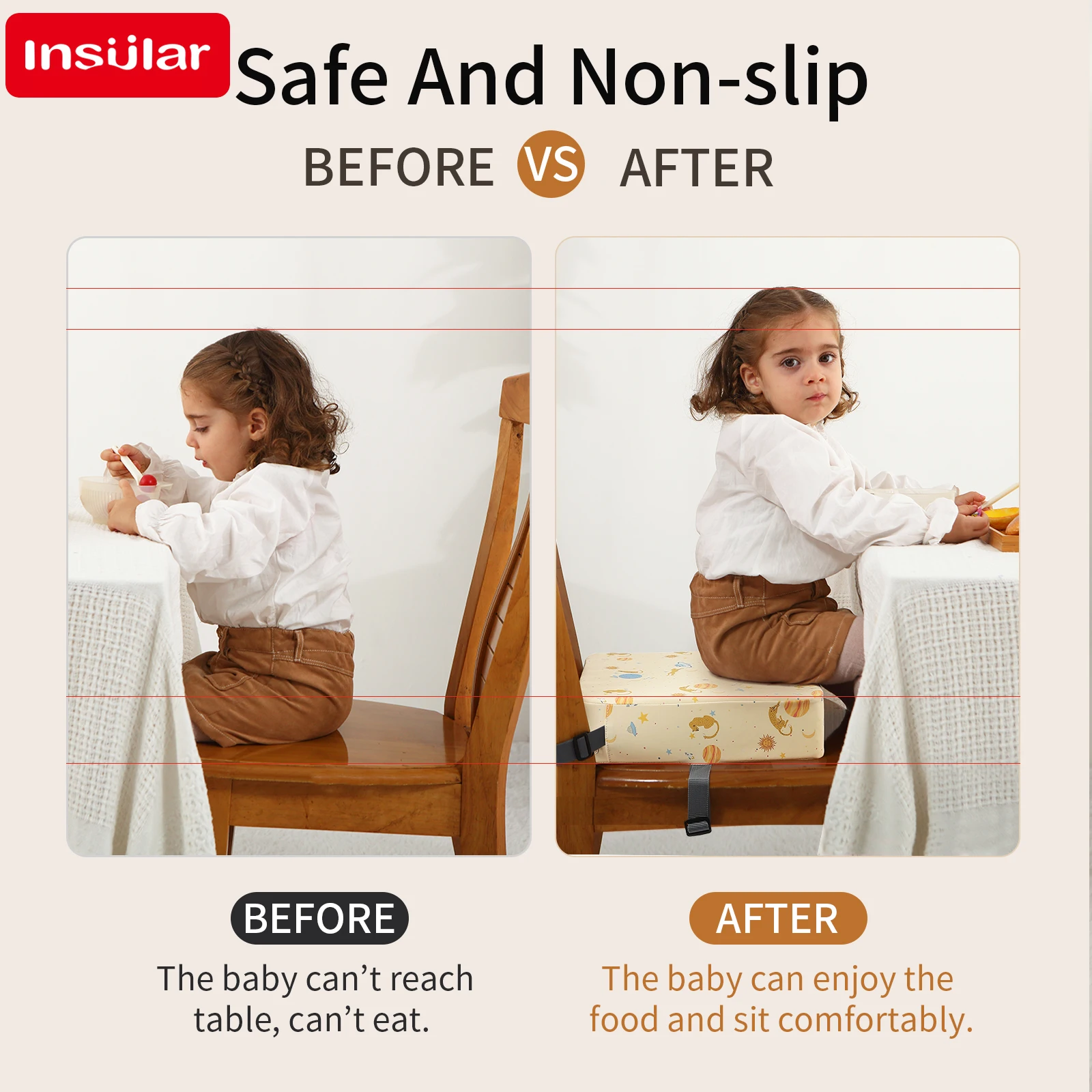Cojín Impermeable Antideslizante para Silla Alta de Bebé, Cojín Elevador para Silla de Comedor, Diseño de Estrella Extraíble, Cojín Elevador para Silla - imagen 5