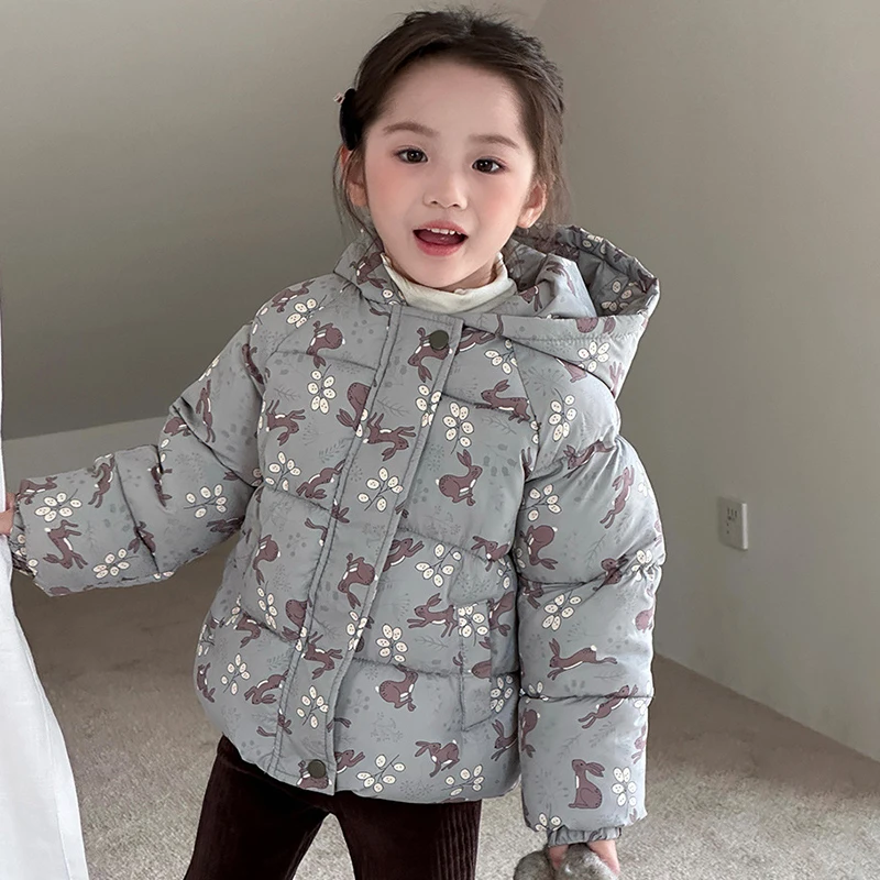 Abrigo acolchado suave de invierno para niña con capucha y patrón - imagen 3