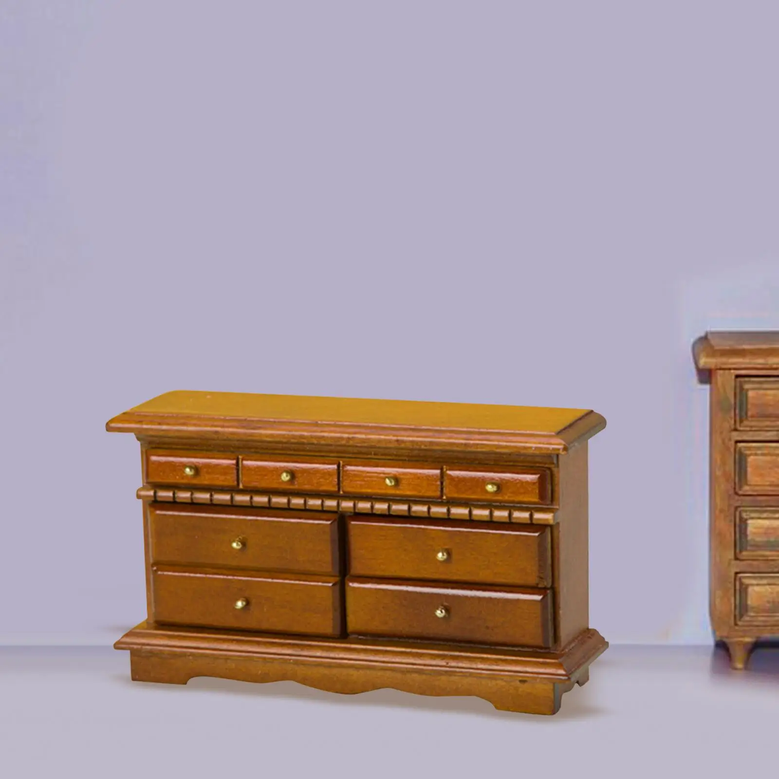 1:12 Dollhouse Wood TV Stand Mini TV Cabinet Vintage Model Furniture with Drawers for Dolls House Bedroom Accessory DIY Scene
