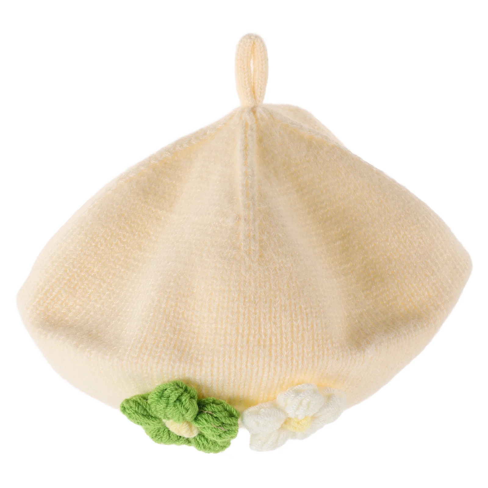 Boina para bebé, gorro de invierno tejido, boina para niña pequeña con flores, gorro de estilo francés, gorro para el frío, Dino - imagen 3