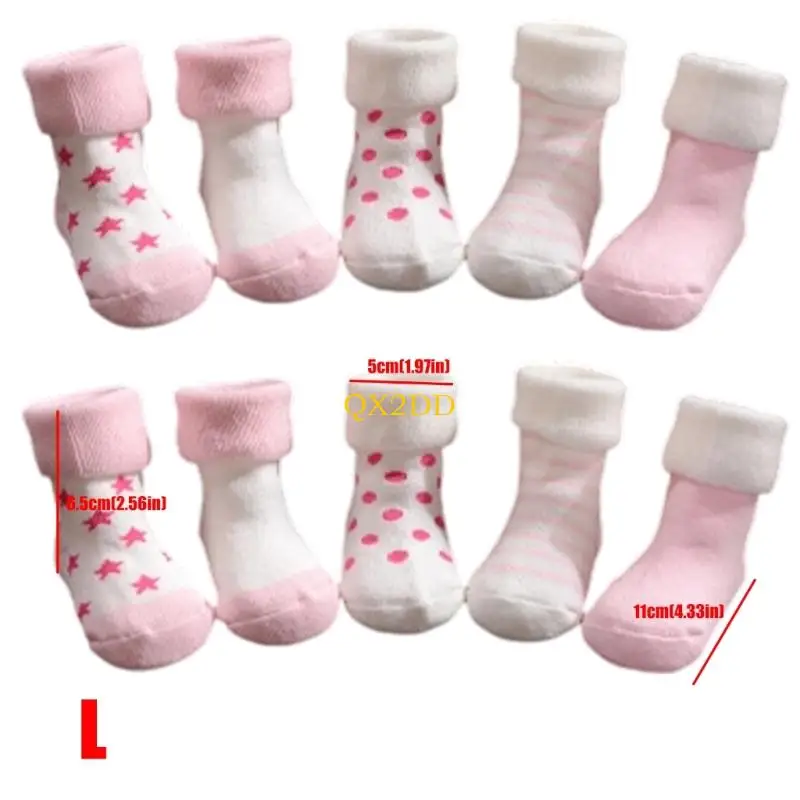 QX2D Calcetines bebé con temática estrellas adorables, tela transpirable, antideslizante para nuevos caminantes - imagen 5