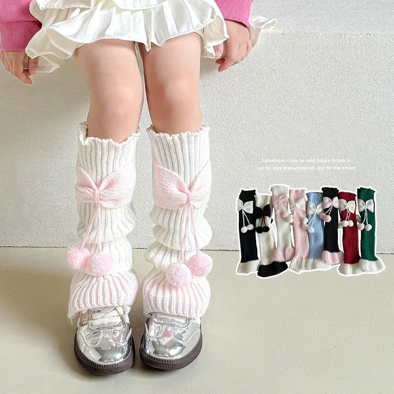 1 par de calcetines sueltos con lazo de moda coreana para niños y niñas, calentadores de piernas con lazo de Lolita para niños, calcetín escolar de algodón suave para primavera y otoño - imagen 2