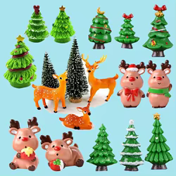 Árbol de Navidad familia ciervo estatuilla en miniatura modelo Animal de dibujos animados decoración del hogar accesorios de decoración de jardín de hadas moderno